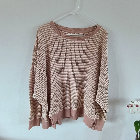 American Eagle Outfitters Sweaters - American Eagle Waffle Knit Sweater L Oversized Blush Cozy Casual Top